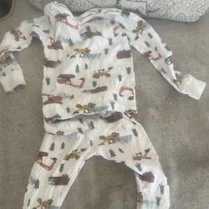 Kids' White and Brown Airplane Pajama Set